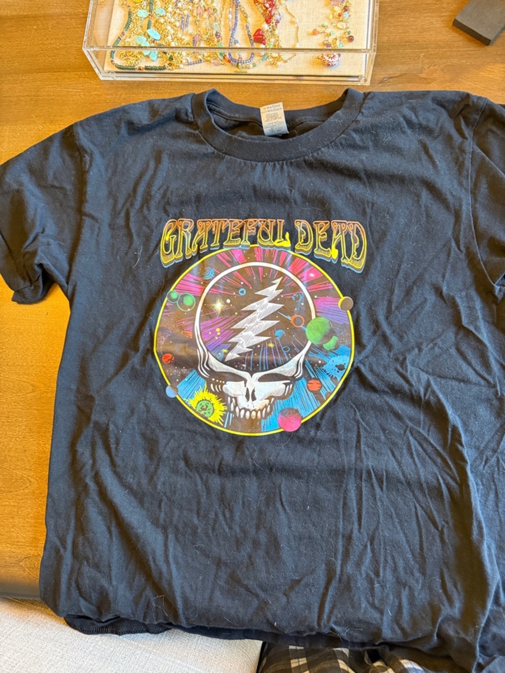 Grateful Dead Black Tee with Multicolor Lightning Skull